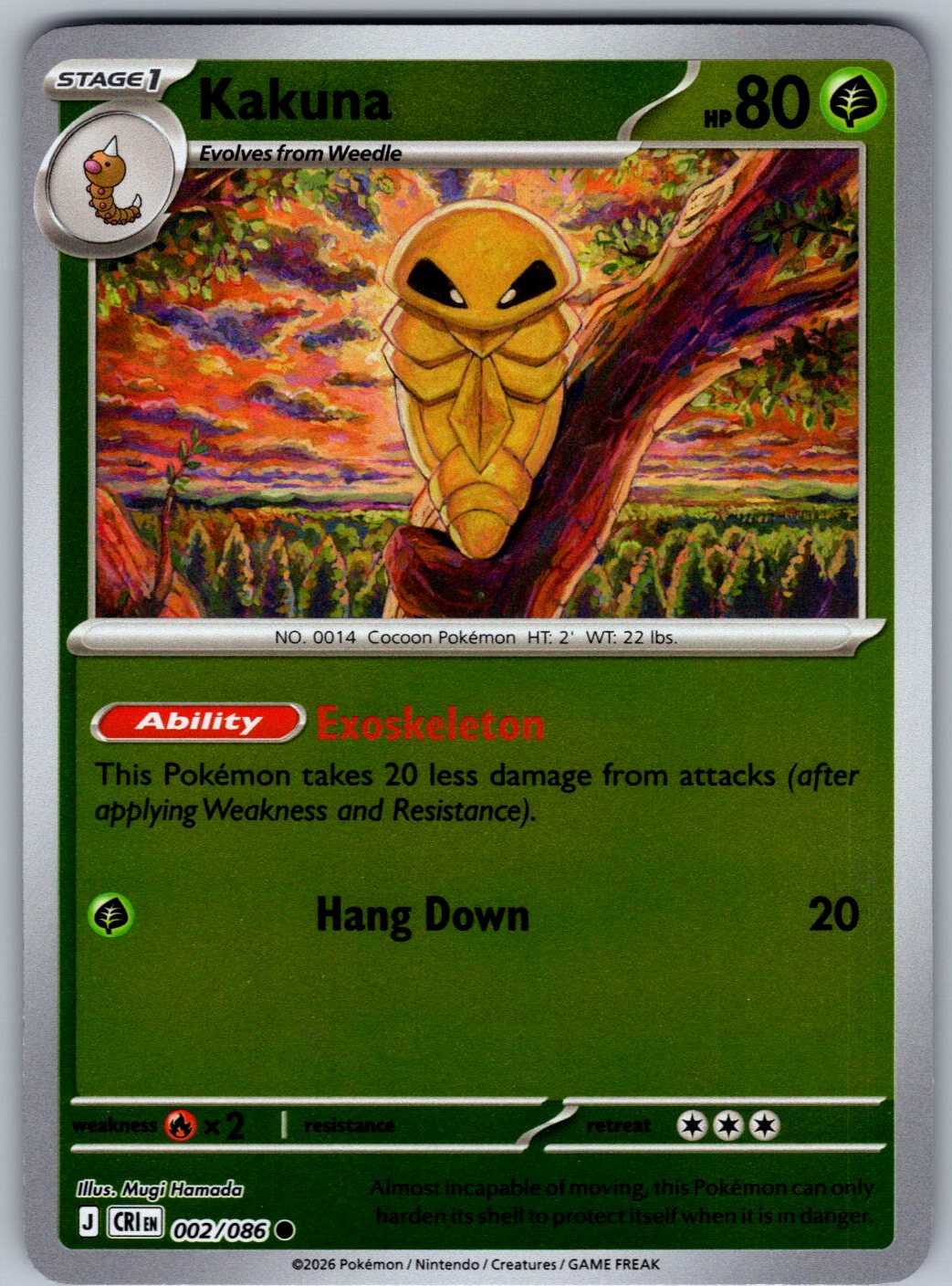 Kakuna 002/086 Chaos Rising Pokemon Reverse Holo