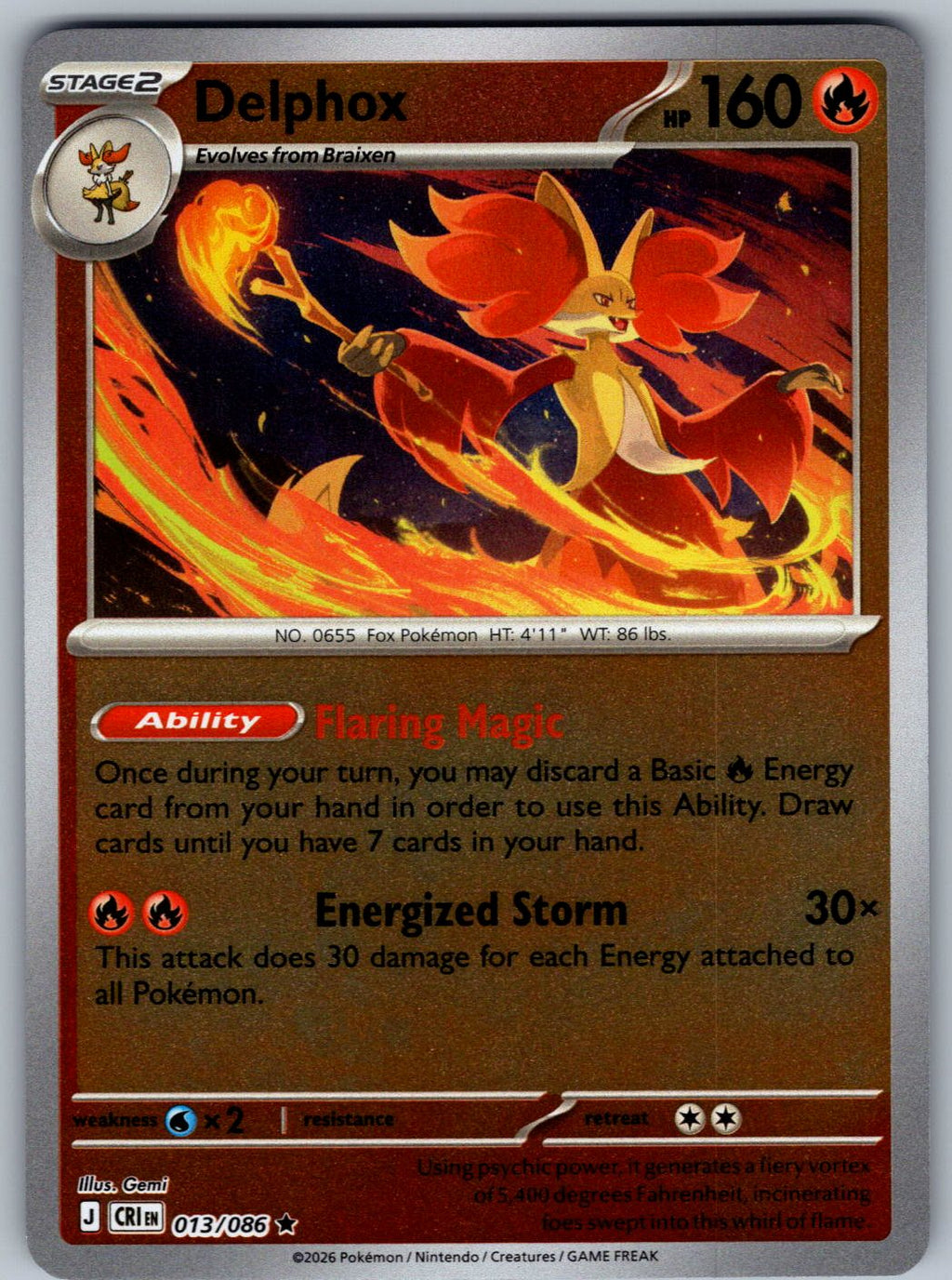 Delphox 013/086 Chaos Rising Pokemon Reverse Holo