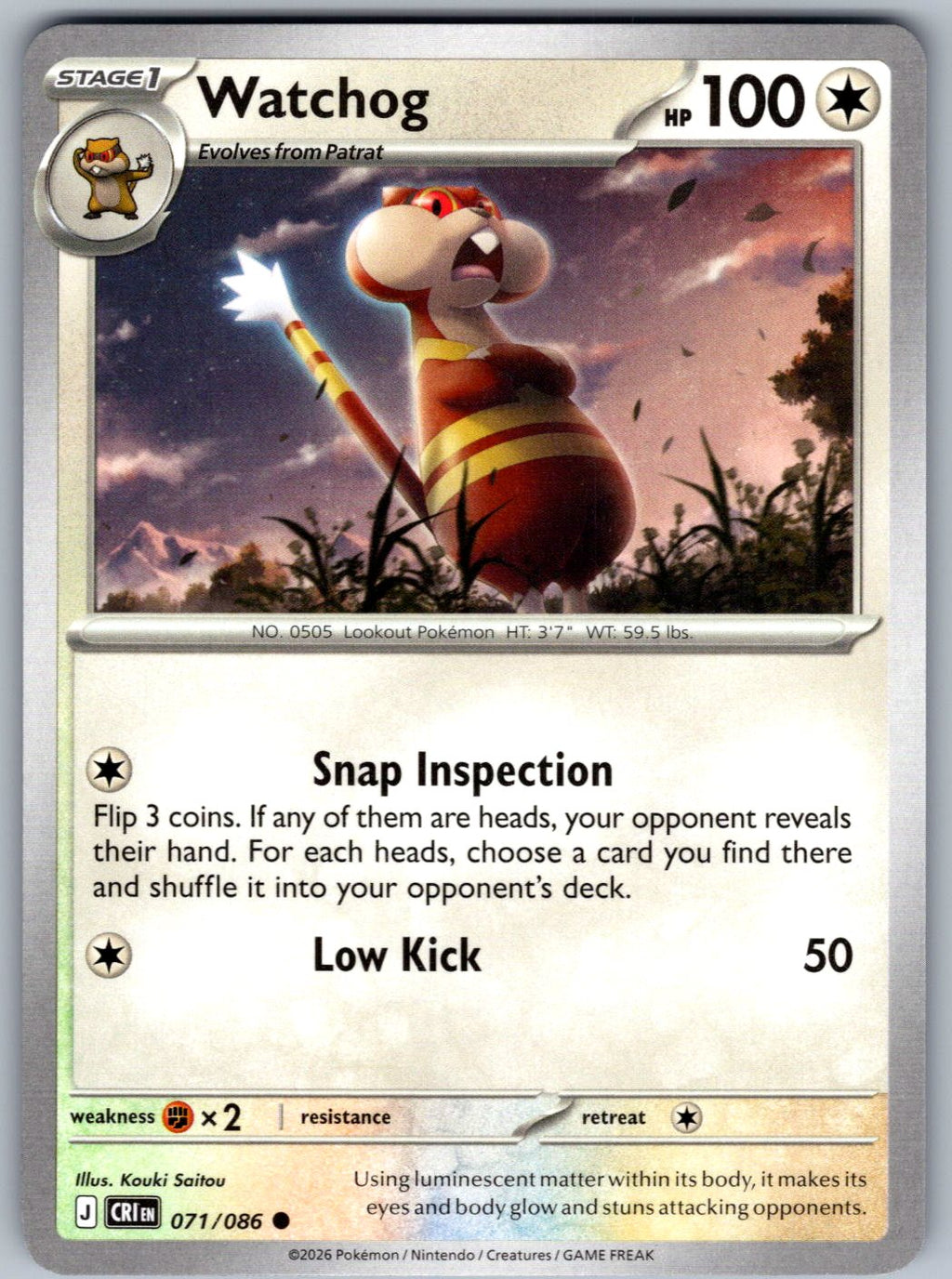 Watchog 071/086 Chaos Rising Pokemon