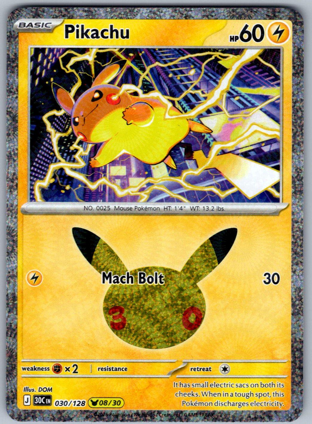 Pikachu 030/128 ME: 30th Celebration Pokemon Holo