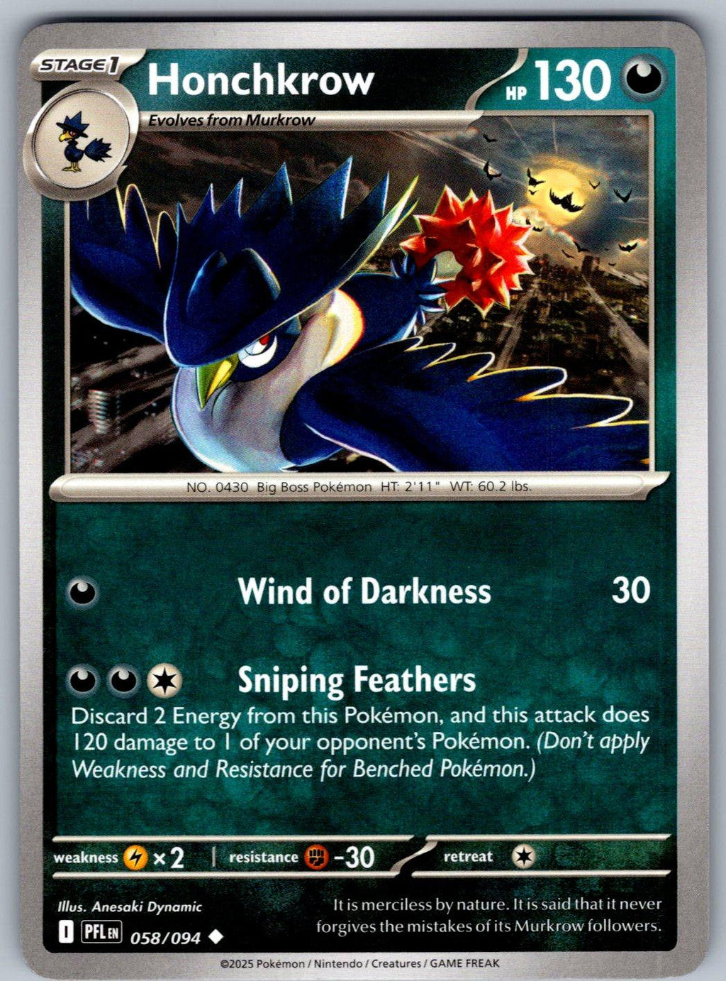 Honchkrow 058/094 Phantasmal Flames Pokemon