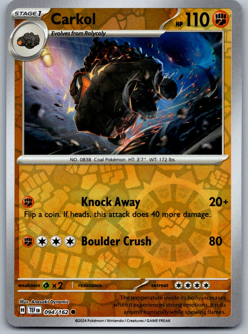 Carkol 094/162 Temporal Forces Pokemon Reverse Holo