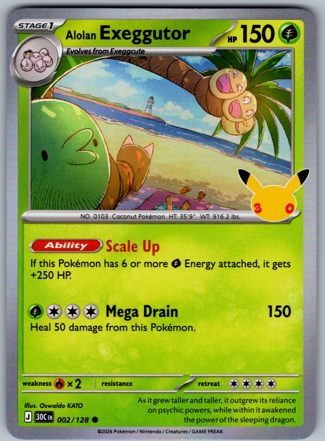 Alolan Exeggutor 002/128 ME: 30th Celebration Pokemon Holo