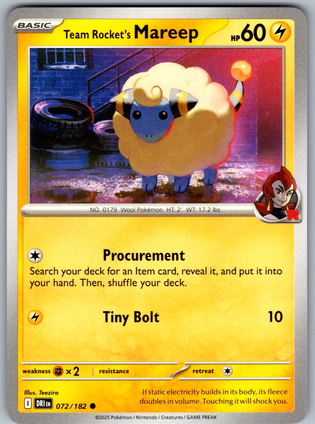 Team Rocket's Mareep 072/182 Destined Rivals Pokemon