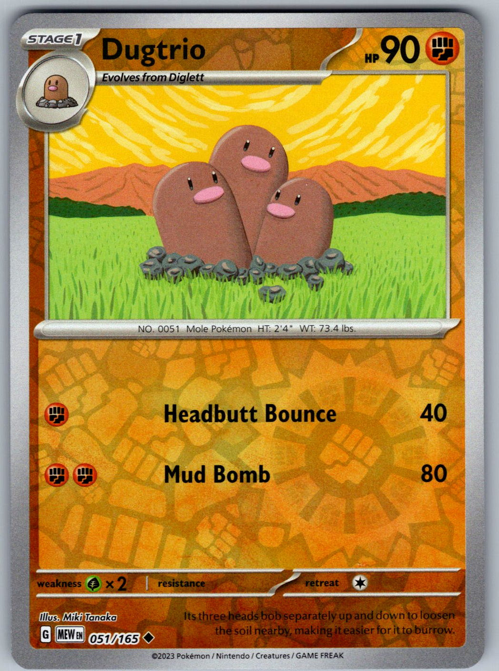 Dugtrio 051/165 151 Pokemon Reverse Holo