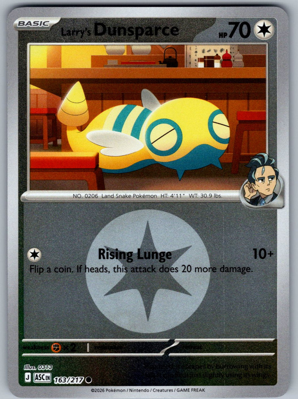 Larry's Dunsparce (Energy Symbol) 163/217 Ascended Heroes Pokemon Reverse Holo