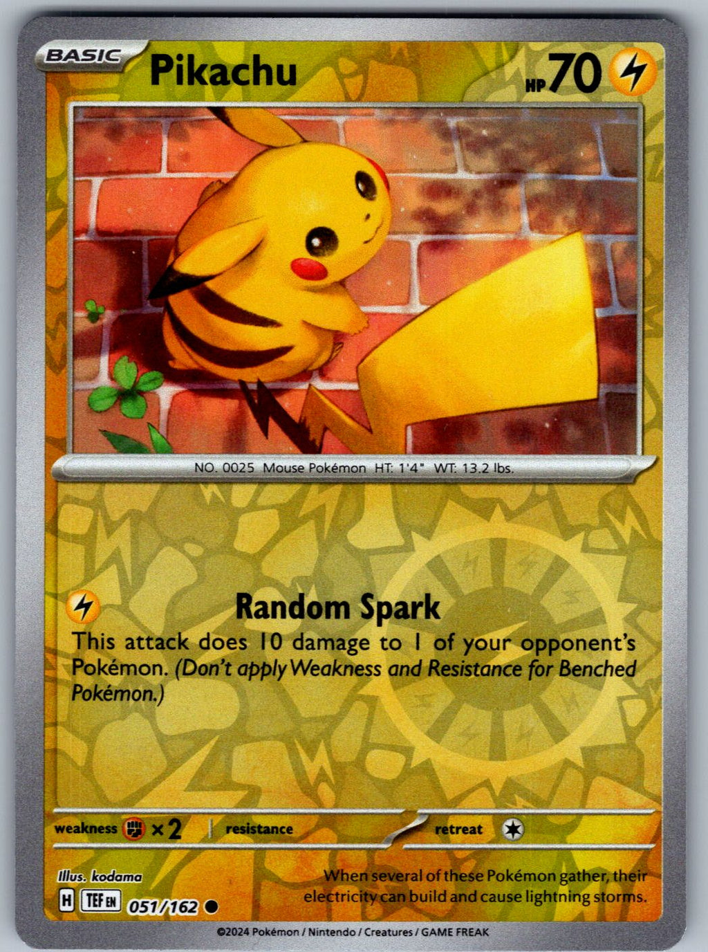 Pikachu 051/162 Temporal Forces Pokemon Reverse Holo