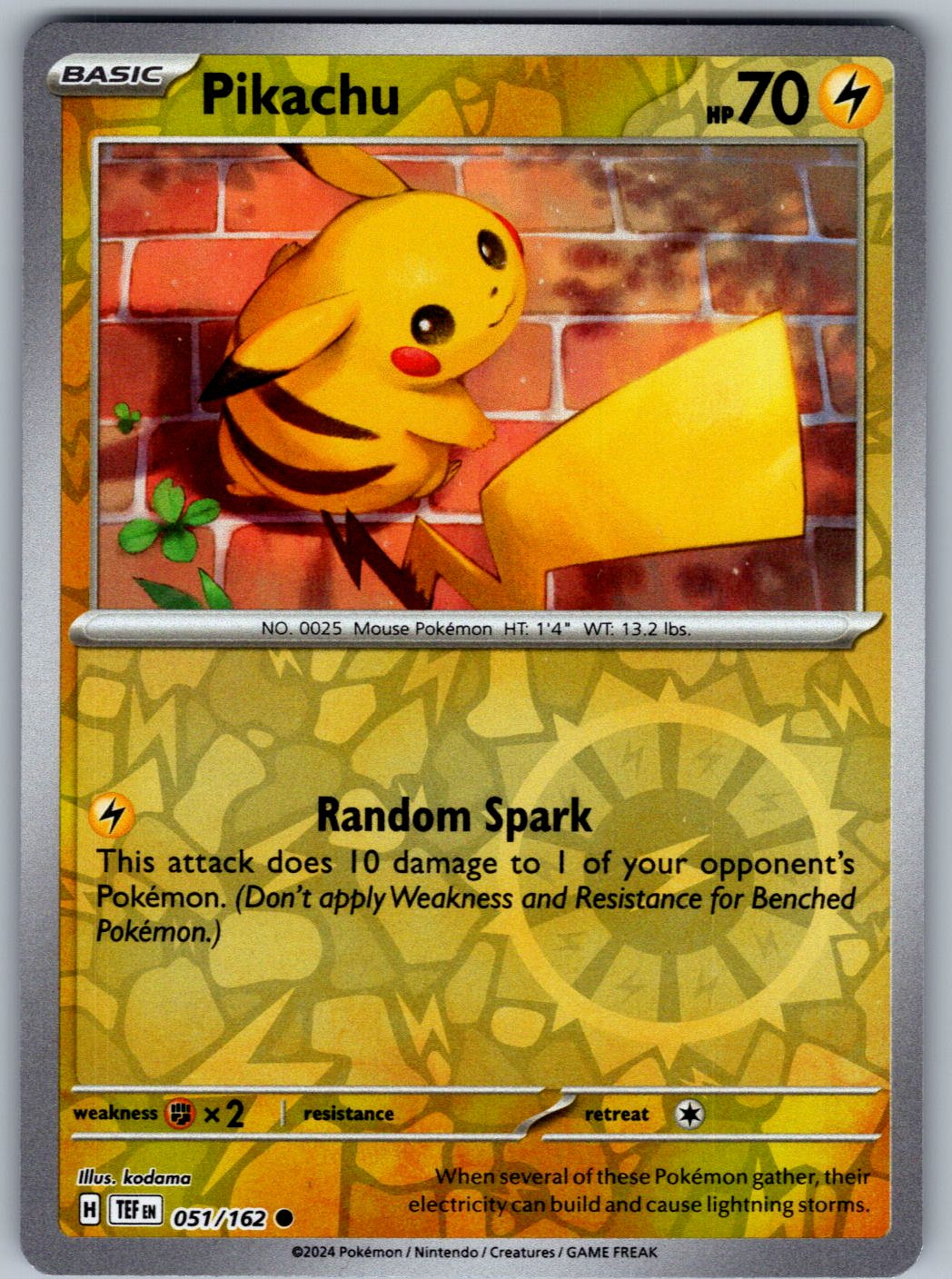 Pikachu 051/162 Temporal Forces Pokemon Reverse Holo
