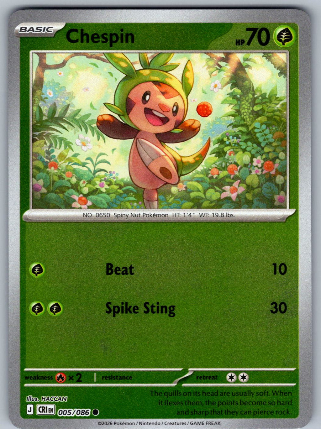 Chespin 005/086 Chaos Rising Pokemon Reverse Holo