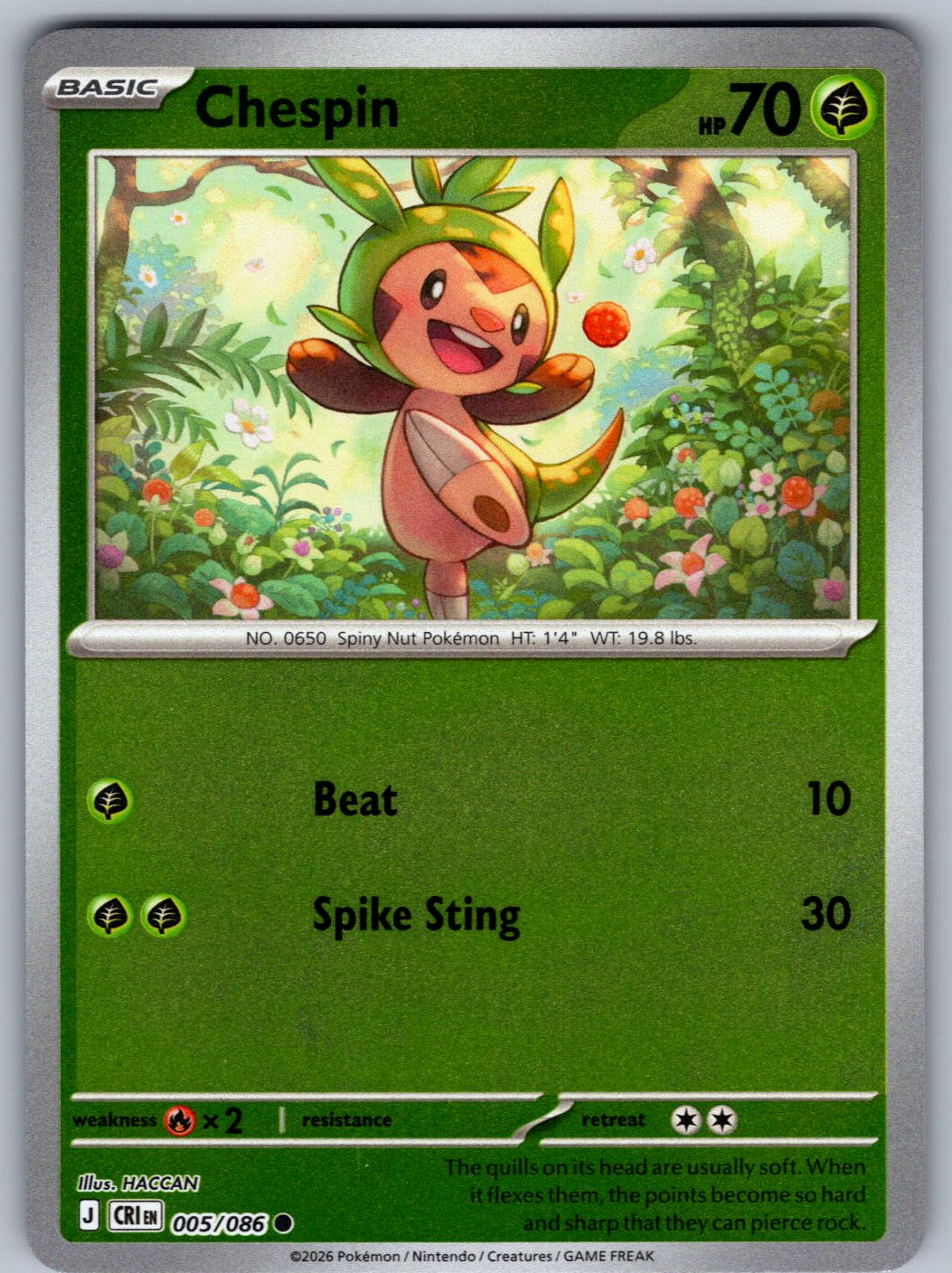 Chespin 005/086 Chaos Rising Pokemon Reverse Holo