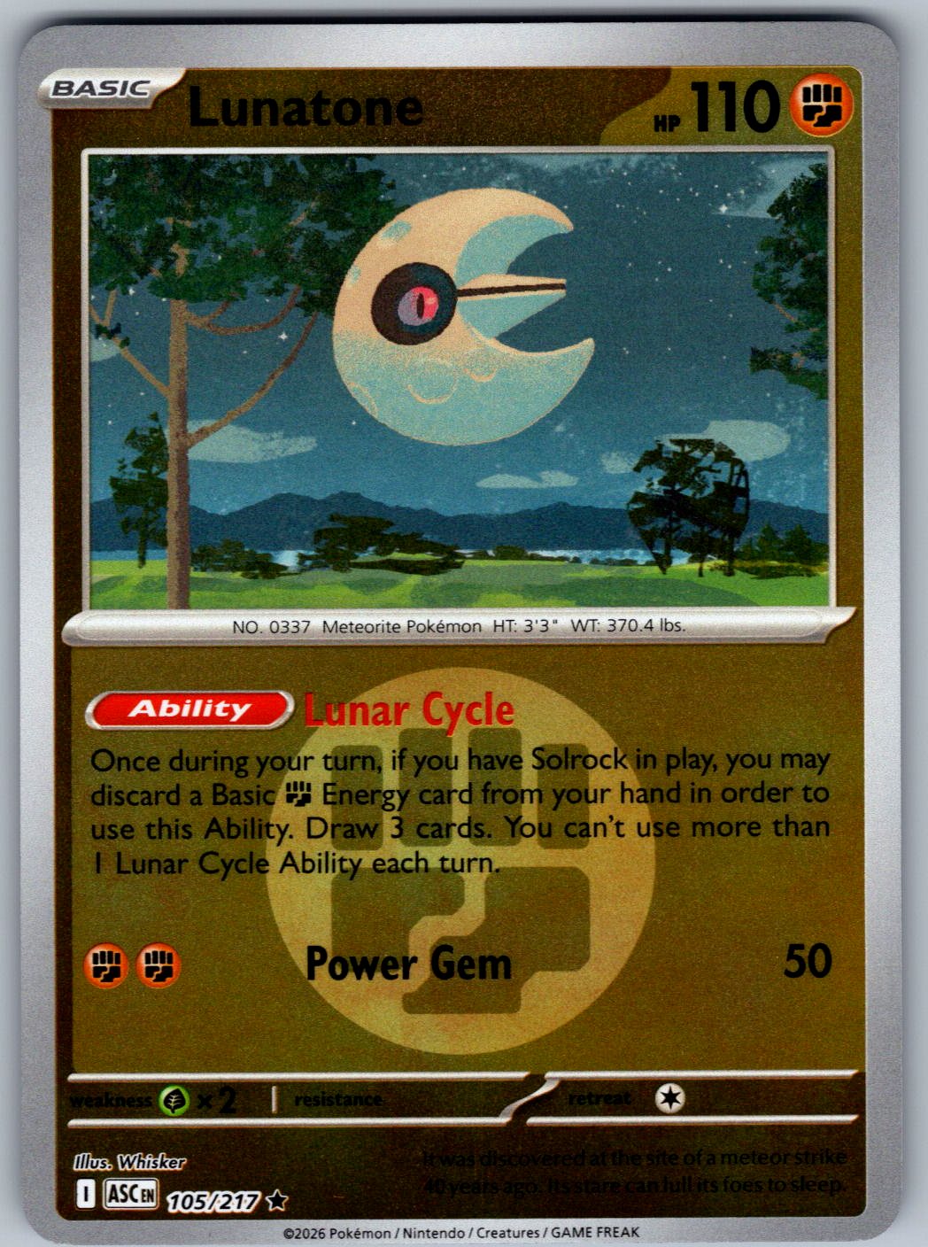 Lunatone (Energy Symbol Pattern) 105/217 Ascended Heroes Pokemon Reverse Holo