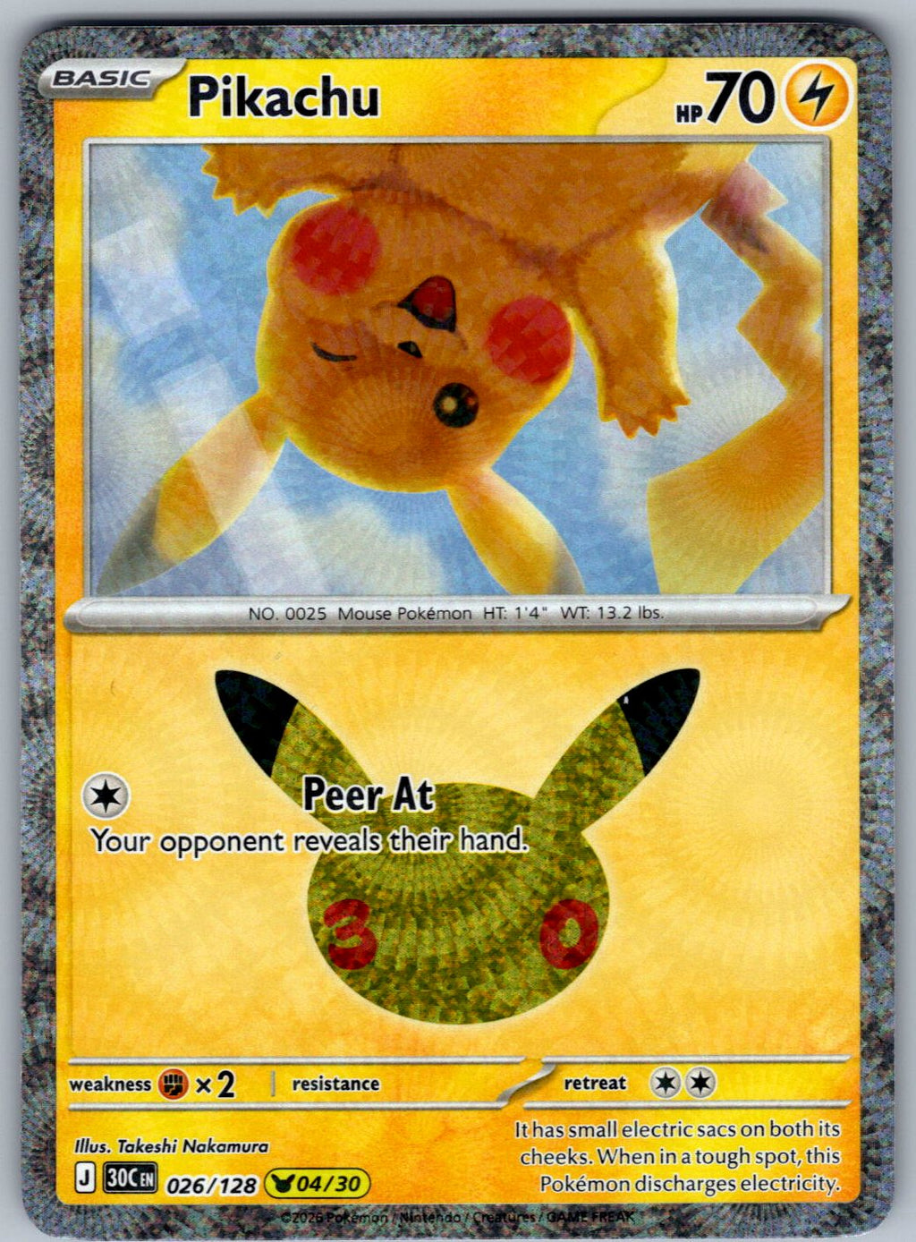 Pikachu 026/128 ME: 30th Celebration Pokemon Holo