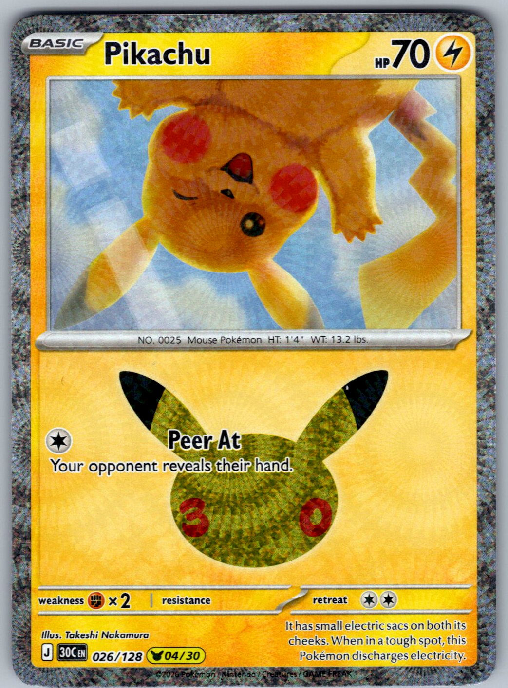 Pikachu 026/128 ME: 30th Celebration Pokemon Holo