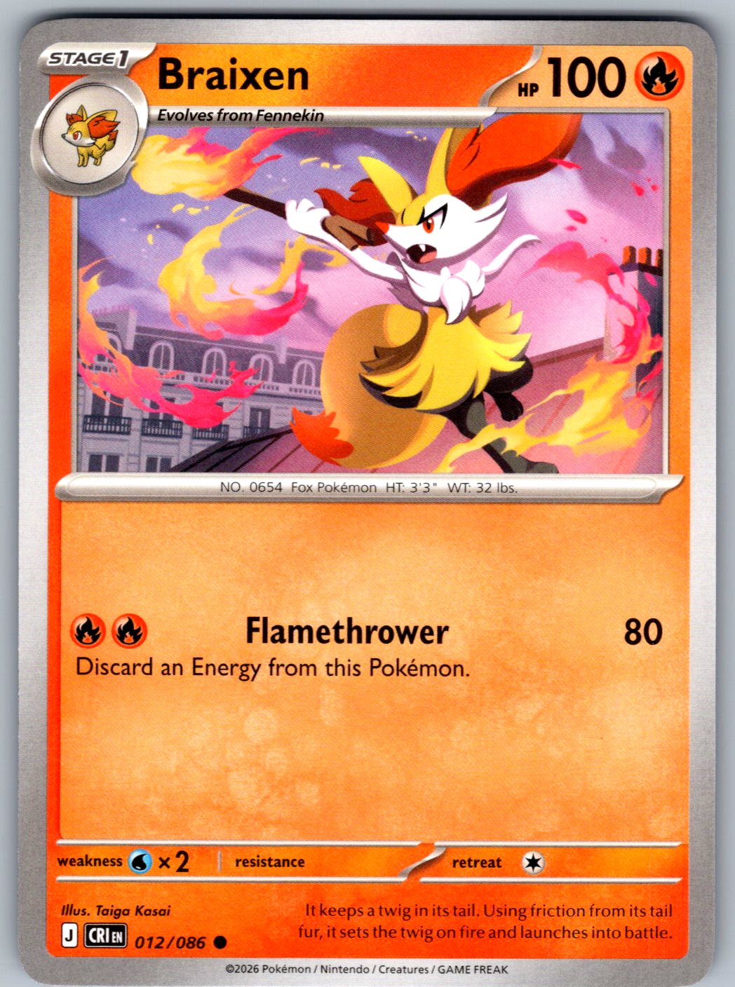Braixen 012/086 Chaos Rising Pokemon