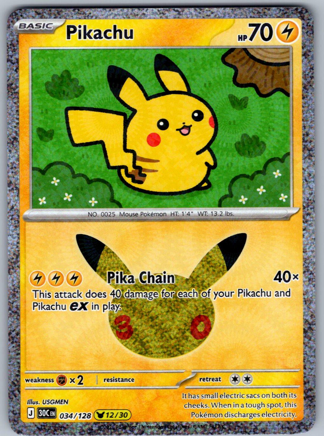 Pikachu 034/128 ME: 30th Celebration Pokemon Holo