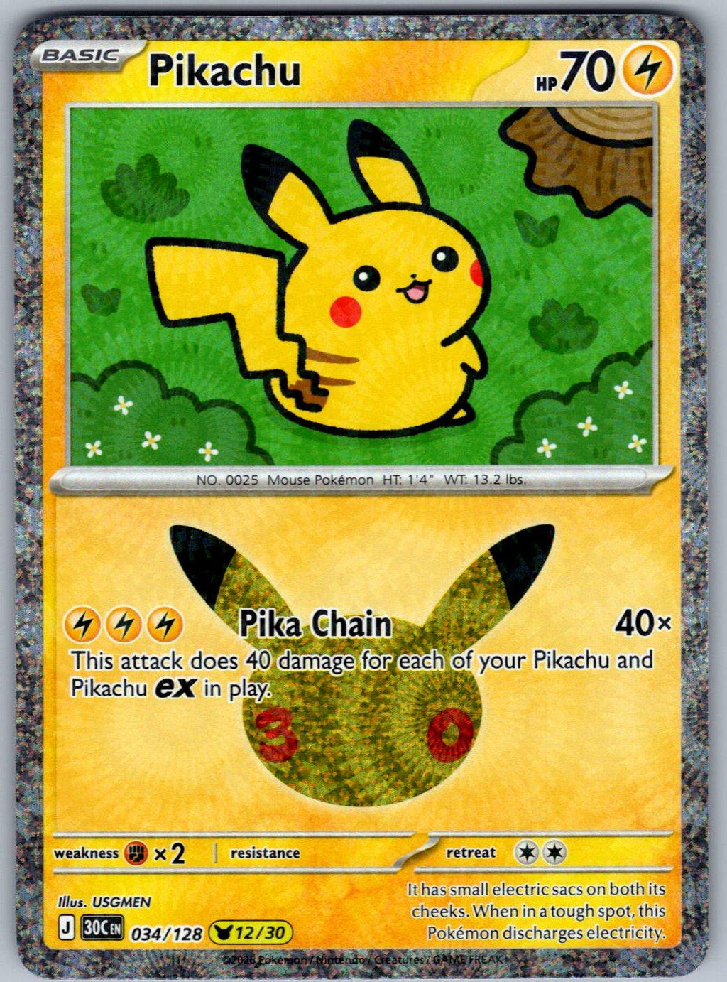 Pikachu 034/128 ME: 30th Celebration Pokemon Holo