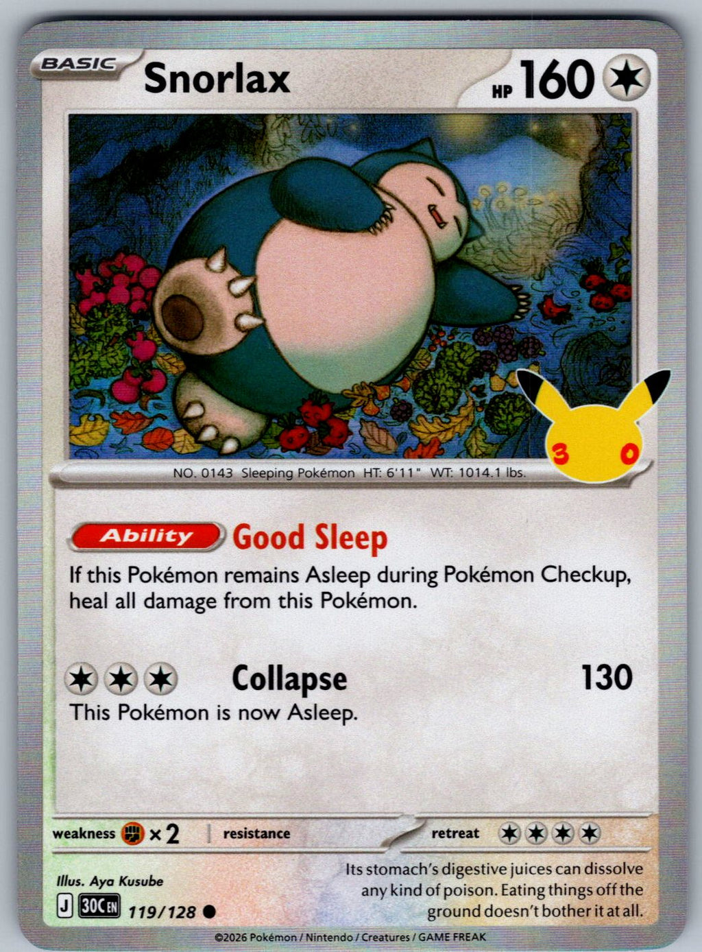 Snorlax 119/128 ME: 30th Celebration Pokemon Holo