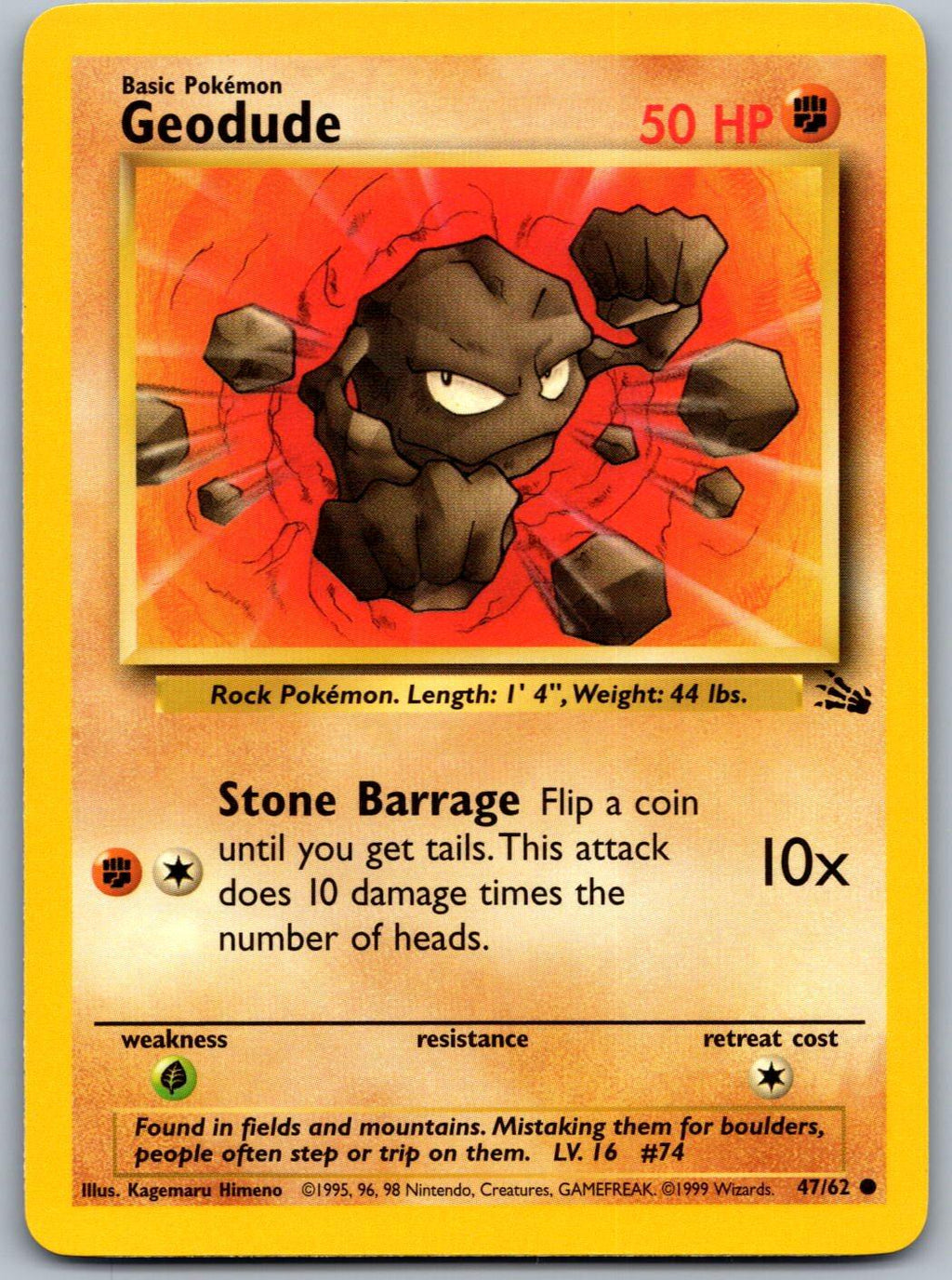 Geodude 47/62 Fossil Pokemon Unlimited