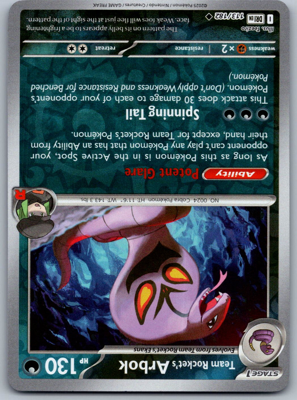 Team Rocket's Arbok 113/182 Destined Rivals Pokemon Reverse Holo