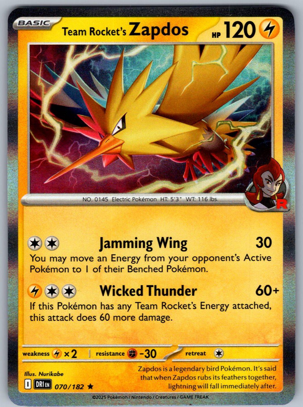 Team Rocket's Zapdos 070/182 Destined Rivals Pokemon Holo