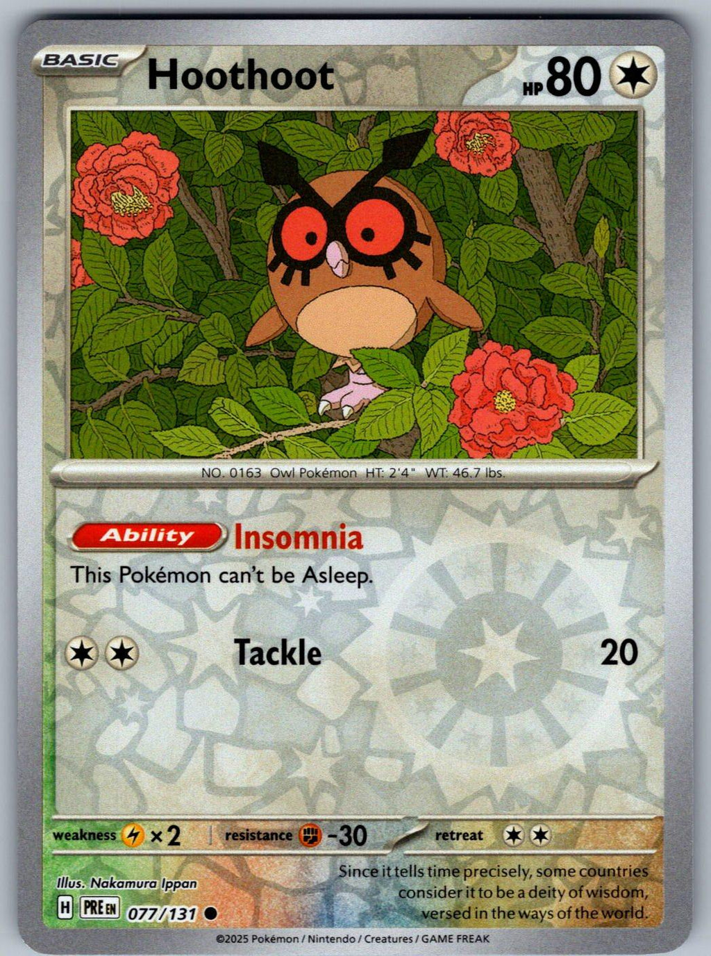 Hoothoot 077/131 Prismatic Evolutions Pokemon Reverse Holo