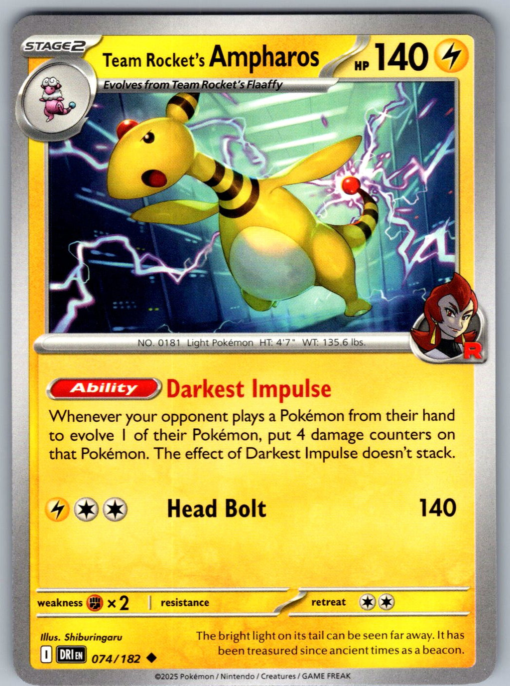 Team Rocket's Ampharos 074/182 Destined Rivals Pokemon