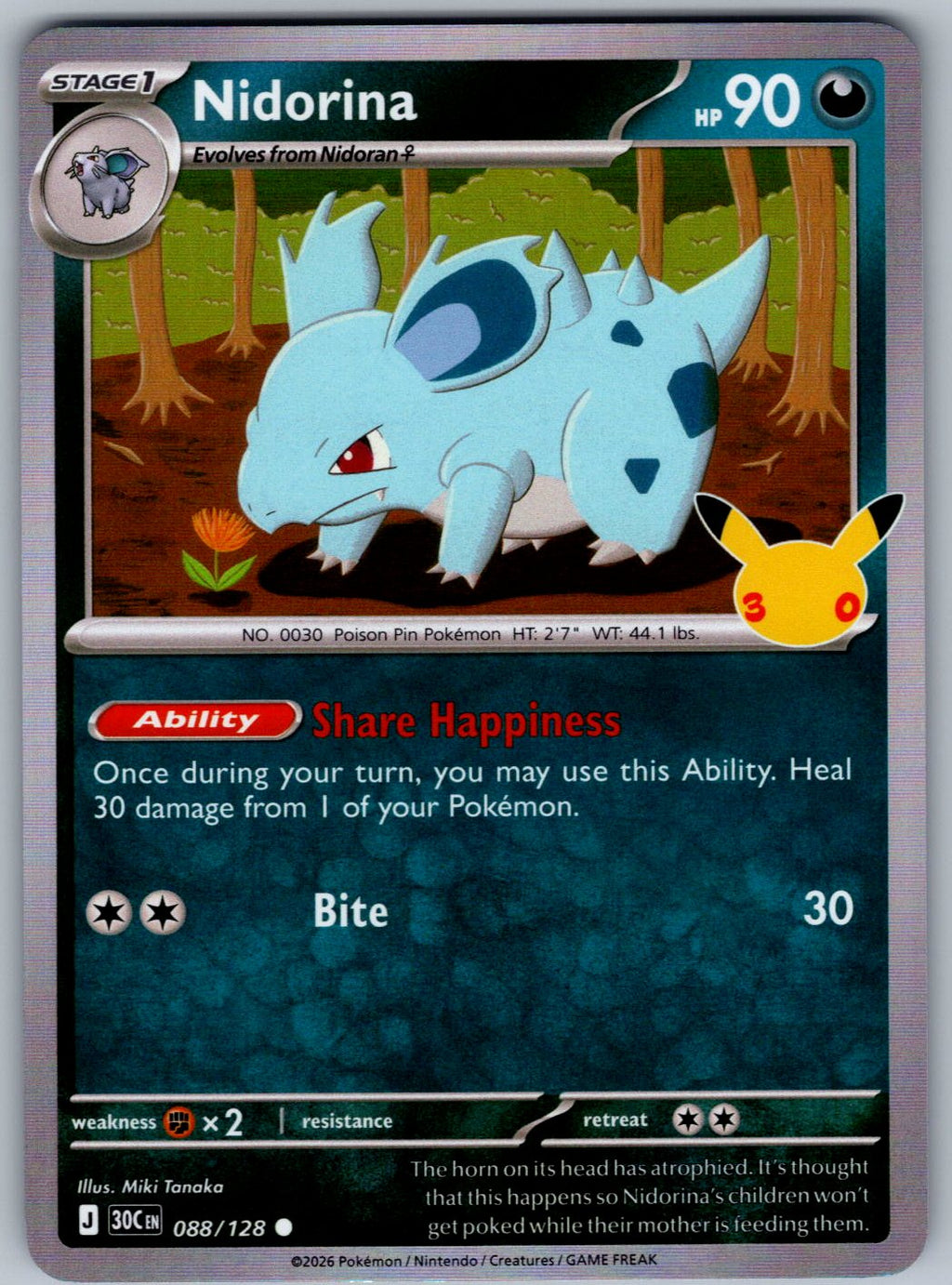 Nidorina 088/128 ME: 30th Celebration Pokemon Holo