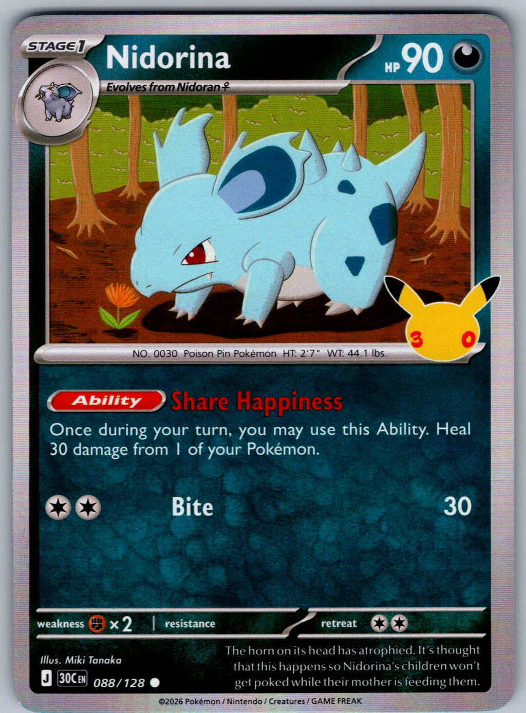 Nidorina 088/128 ME: 30th Celebration Pokemon Holo