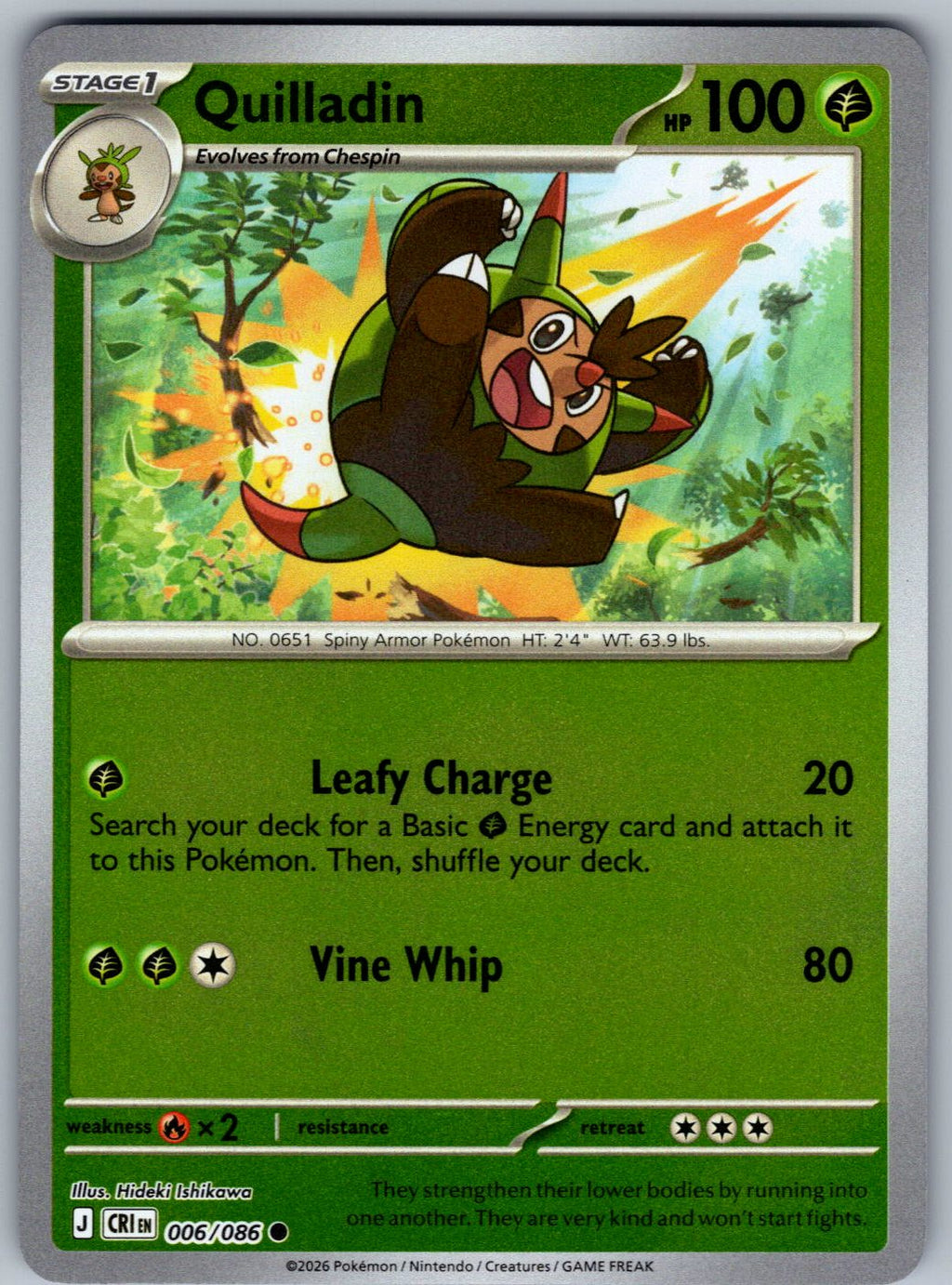 Quilladin 006/086 Chaos Rising Pokemon Reverse Holo