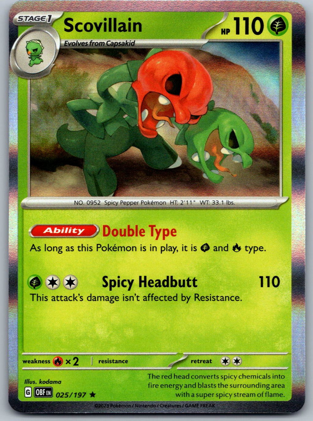 Scovillain 025/197 Obsidian Flames Pokemon Holo