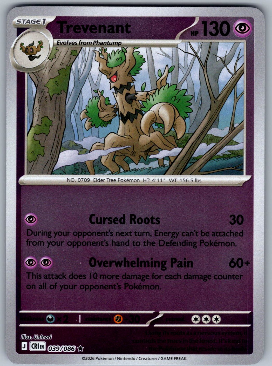 Trevenant 039/086 Chaos Rising Pokemon Reverse Holo