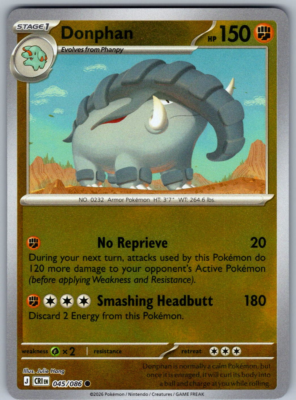 Donphan 045/086 Chaos Rising Pokemon Reverse Holo