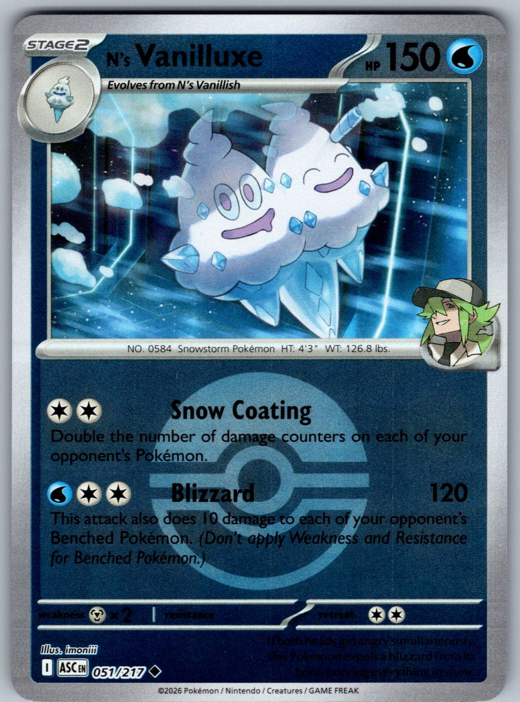 N's Vanilluxe (Poke Ball) 051/217 Ascended Heroes Pokemon Reverse Holo