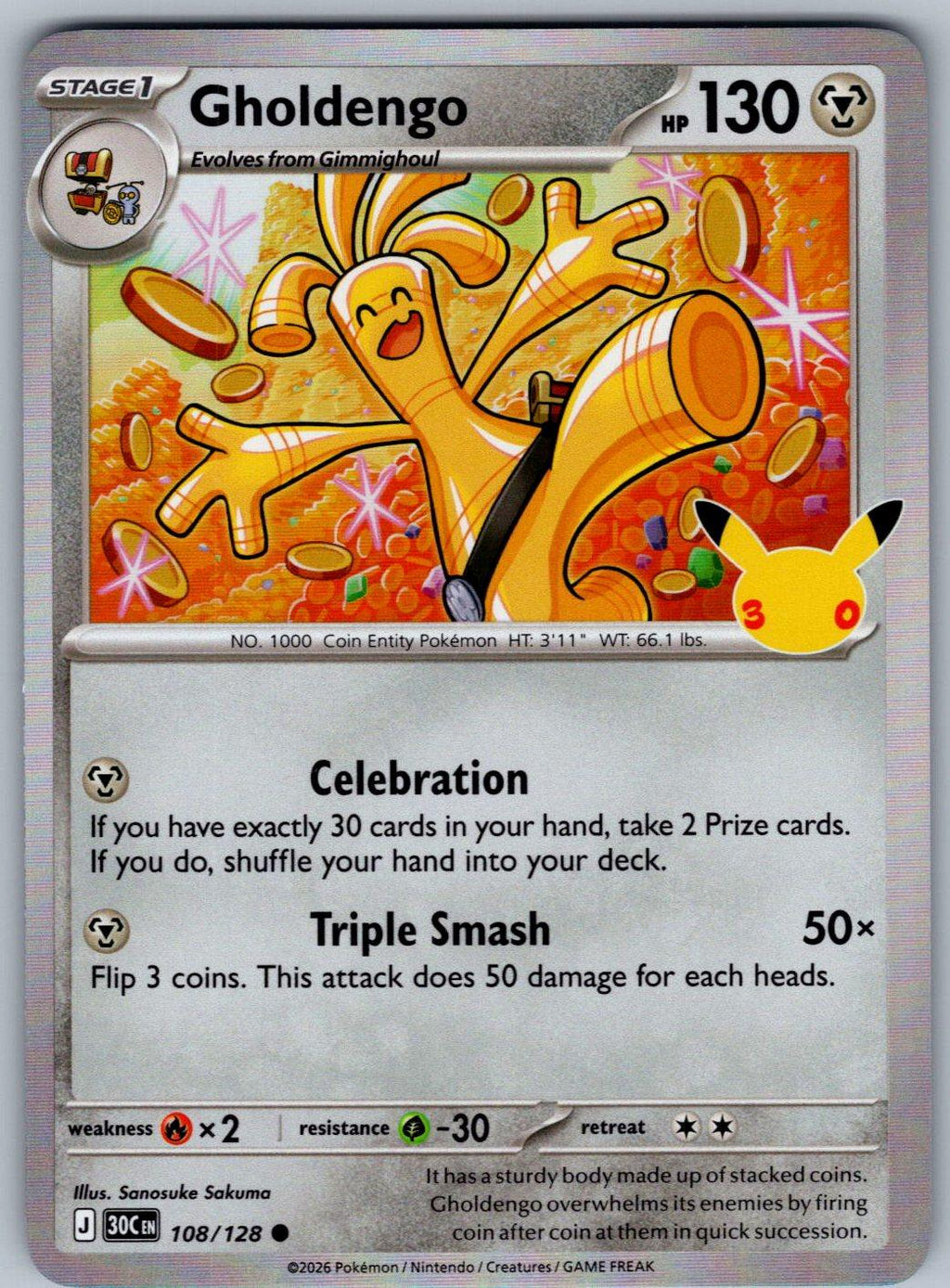 Gholdengo 108/128 ME: 30th Celebration Pokemon Holo