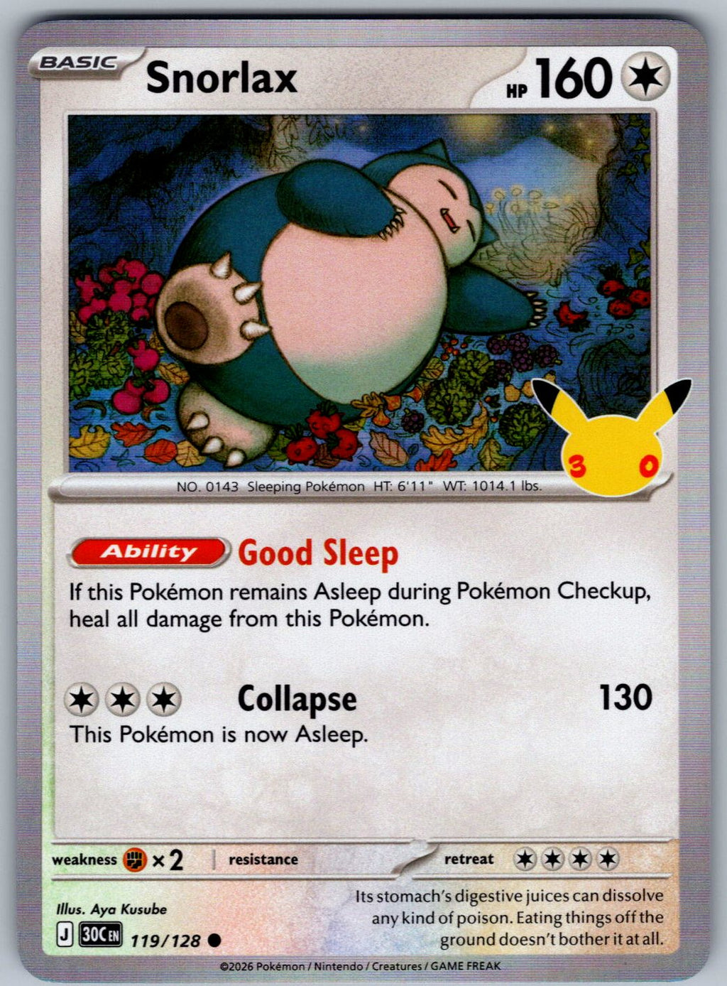 Snorlax 119/128 ME: 30th Celebration Pokemon Holo