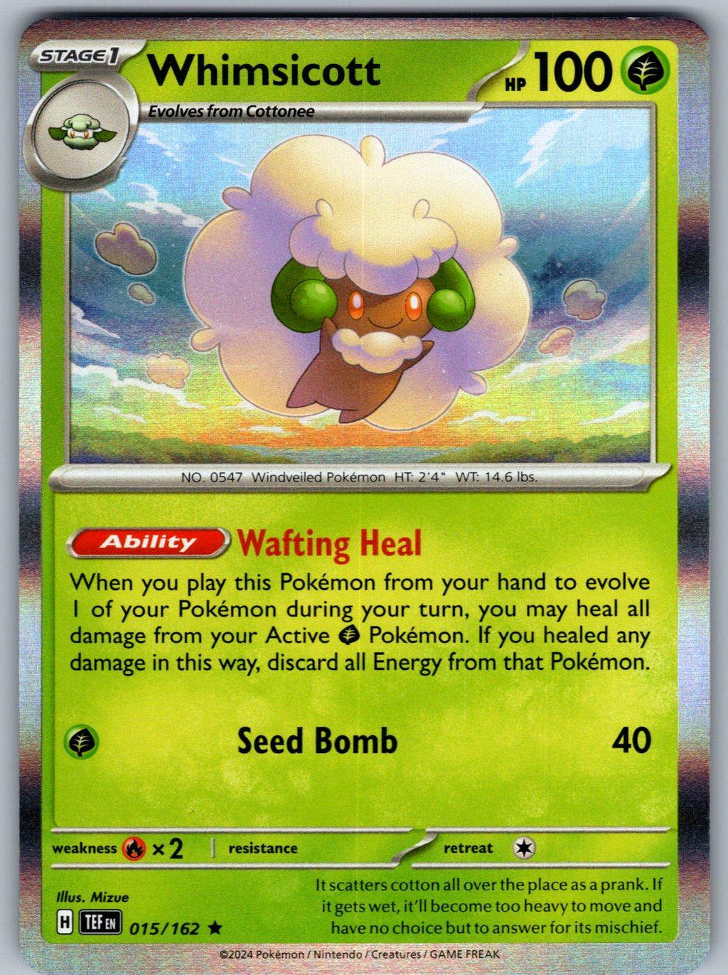 Whimsicott 015/162 Temporal Forces Pokemon Holo