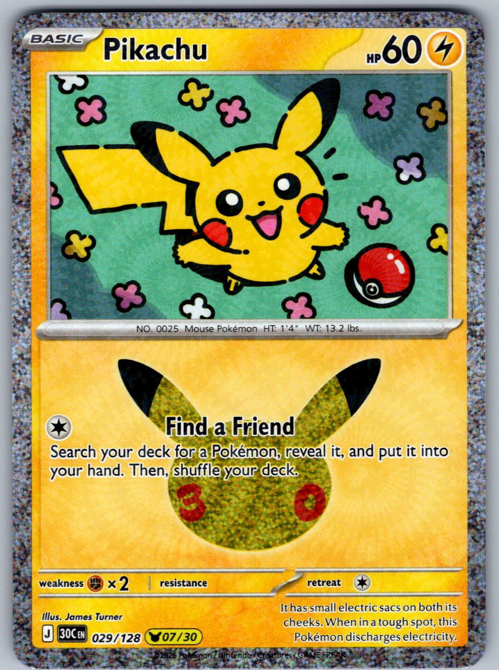 Pikachu 029/128 ME: 30th Celebration Pokemon Holo