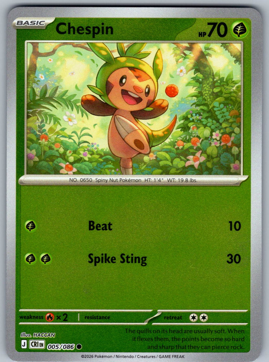 Chespin 005/086 Chaos Rising Pokemon Reverse Holo