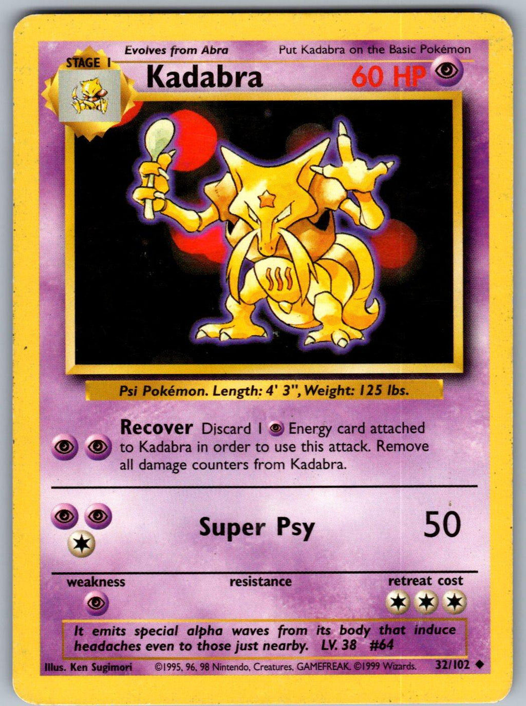 Kadabra 32/102 Base Set Unlimited Pokemon
