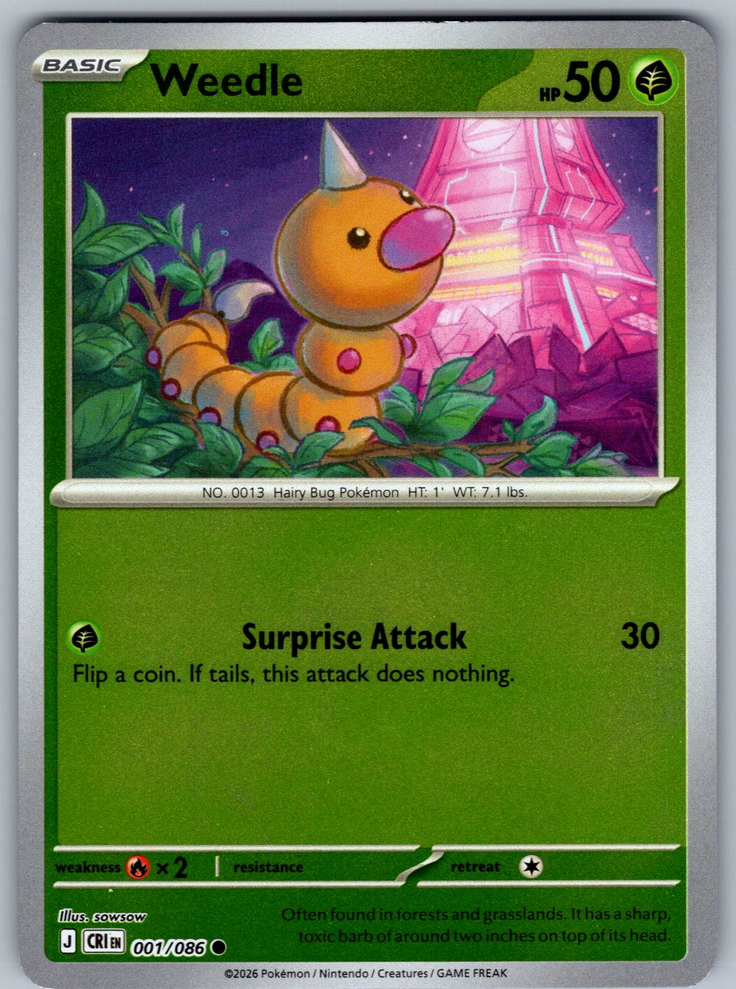Weedle 001/086 Chaos Rising Pokemon Reverse Holo