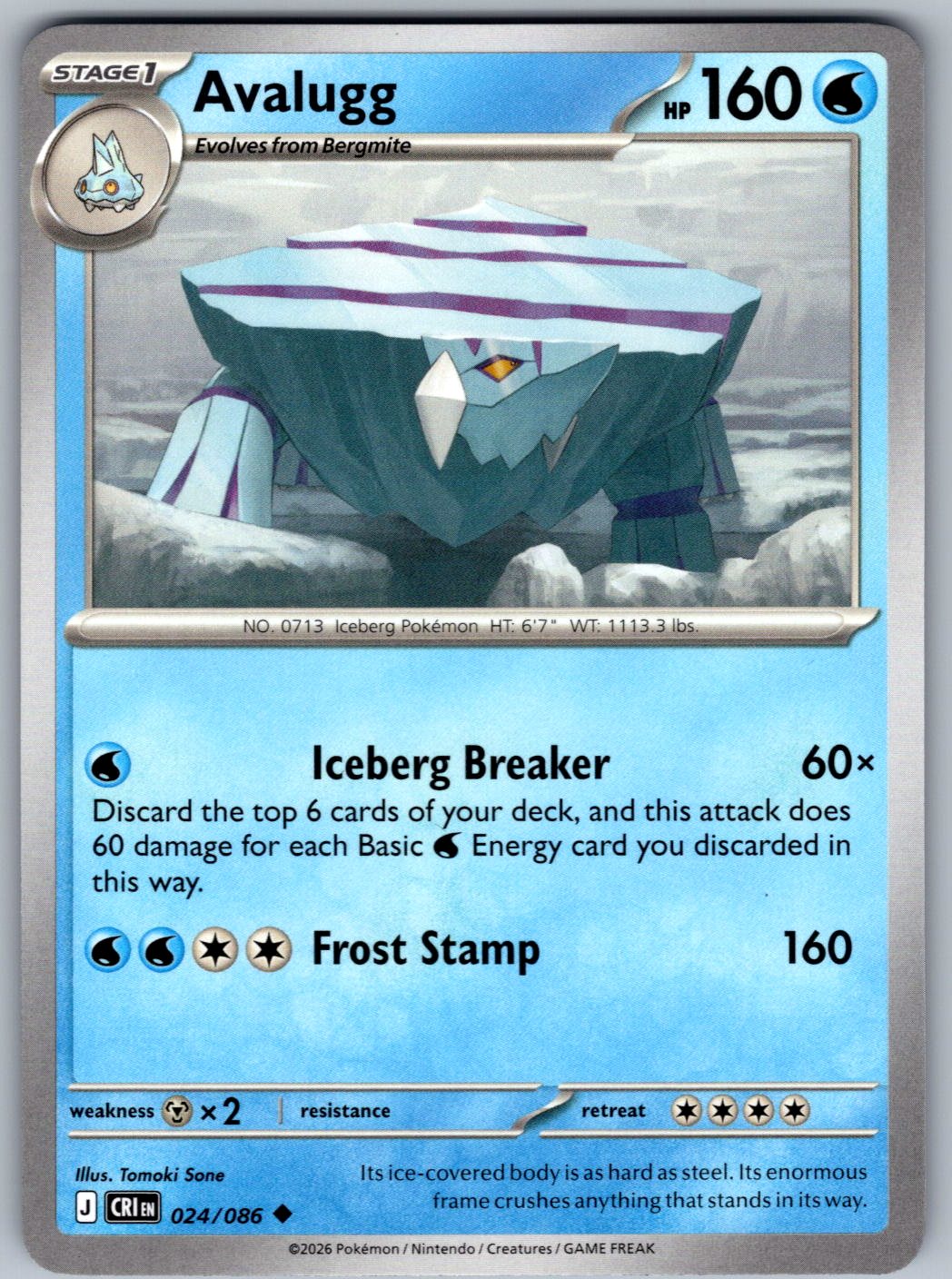 Avalugg 024/086 Chaos Rising Pokemon