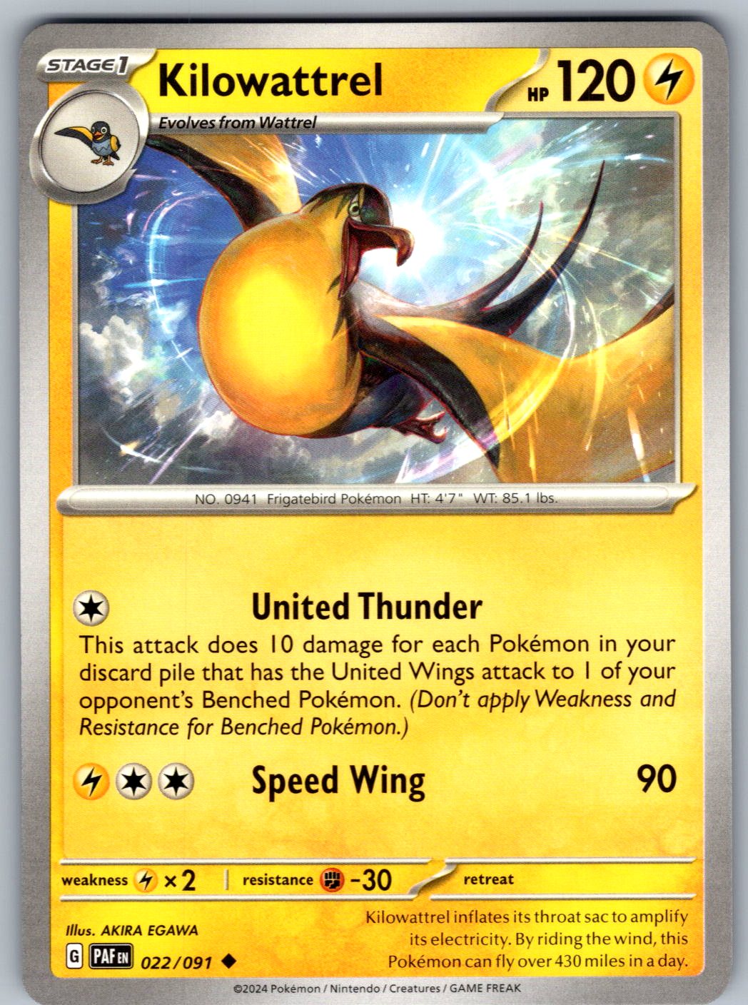 Kilowattrel 022/091 Paldean Fates Pokemon