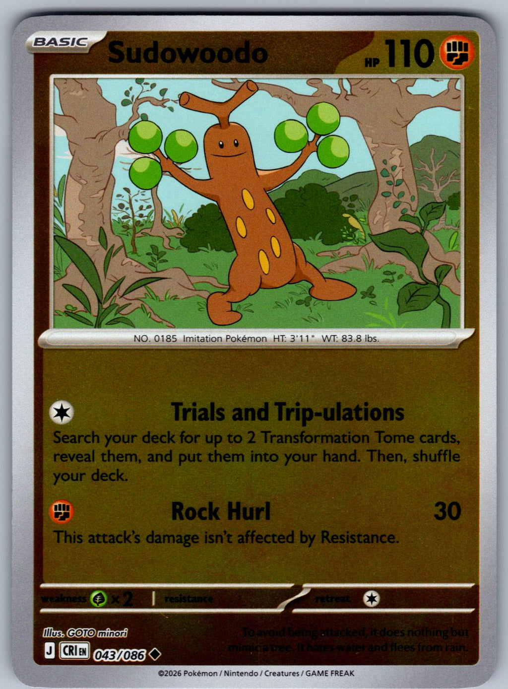 Sudowoodo 043/086 Chaos Rising Pokemon Reverse Holo