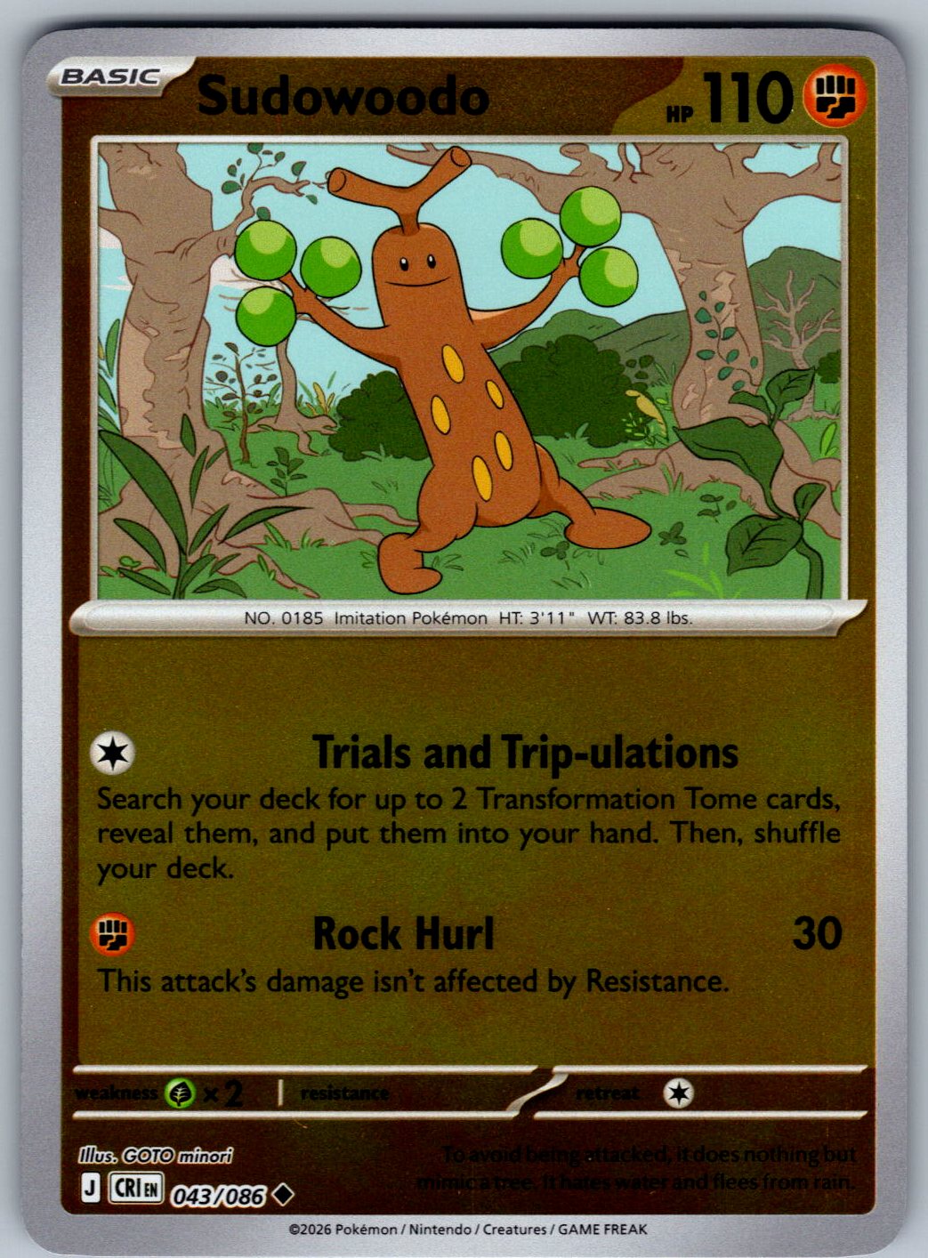 Sudowoodo 043/086 Chaos Rising Pokemon Reverse Holo