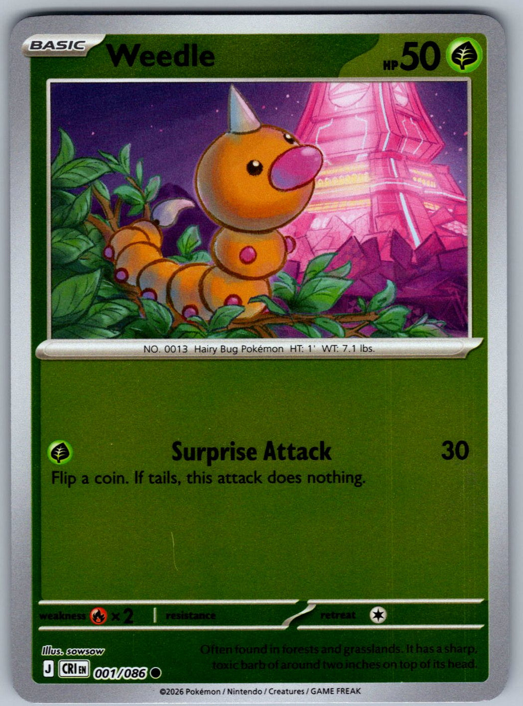 Weedle 001/086 Chaos Rising Pokemon Reverse Holo