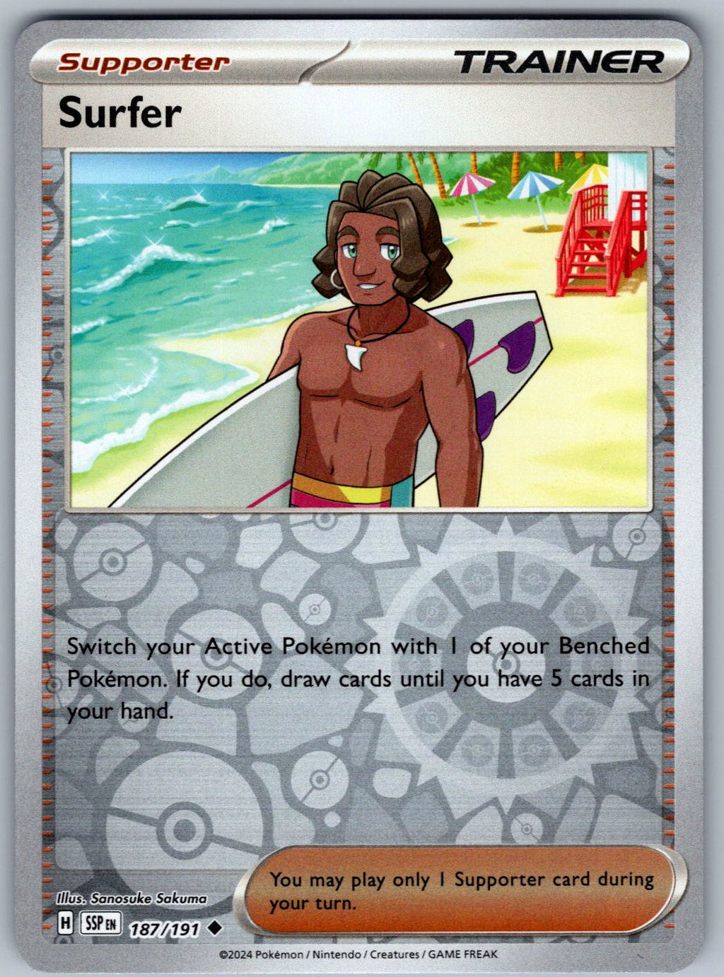 Surfer 187/191 Surging Sparks Pokemon Reverse Holo