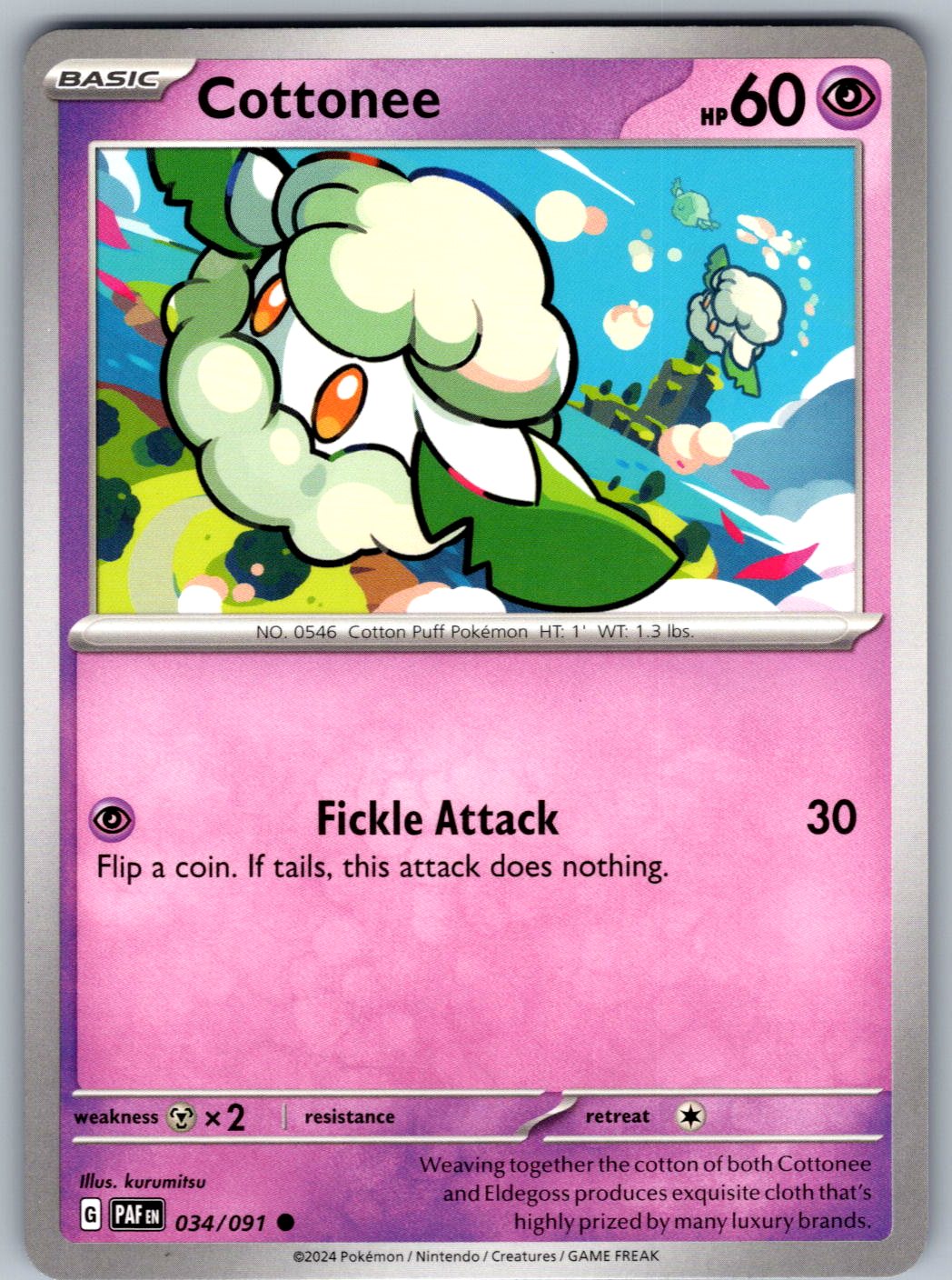 Cottonee 034/091 Paldean Fates Pokemon