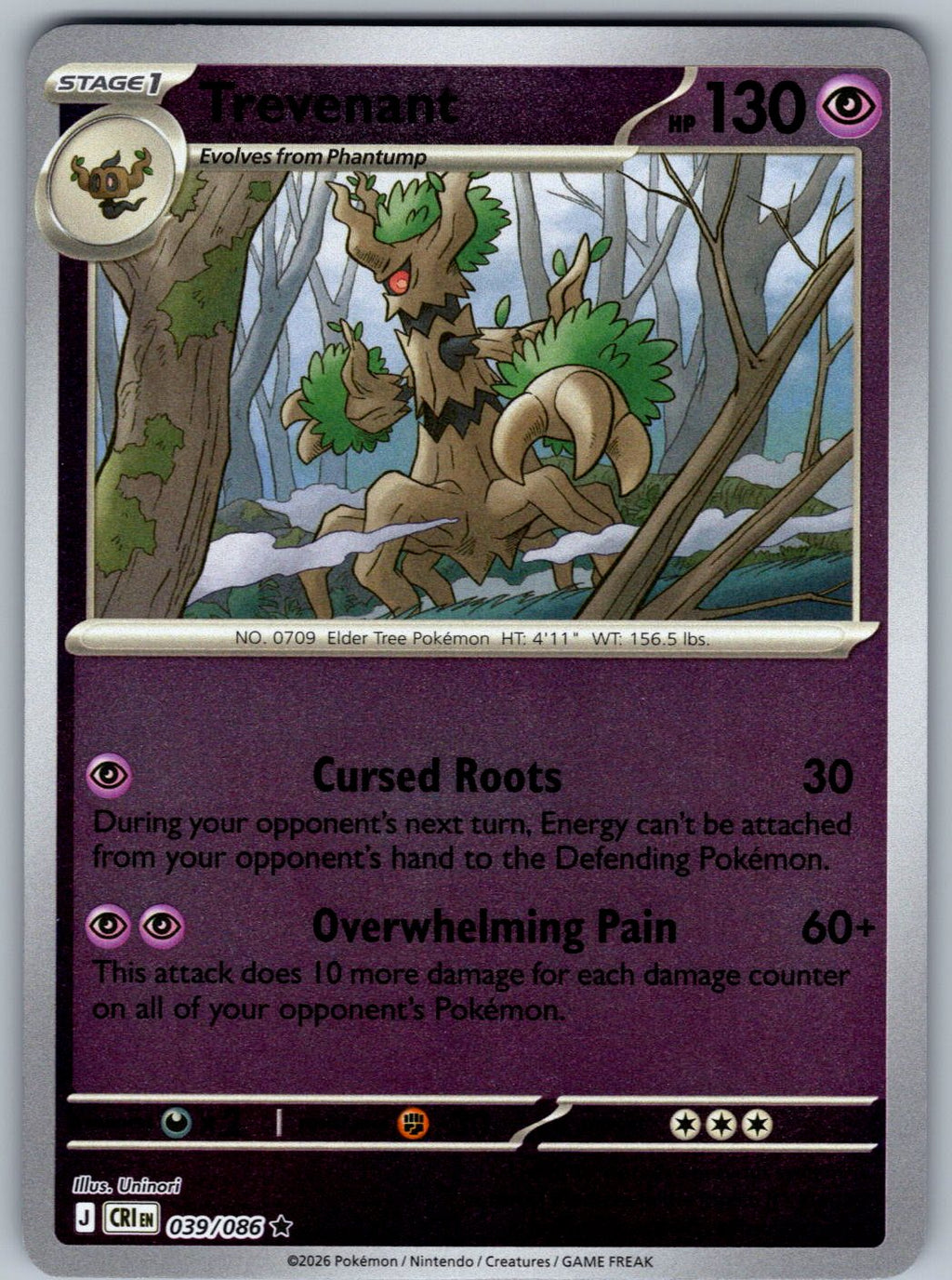 Trevenant 039/086 Chaos Rising Pokemon Reverse Holo