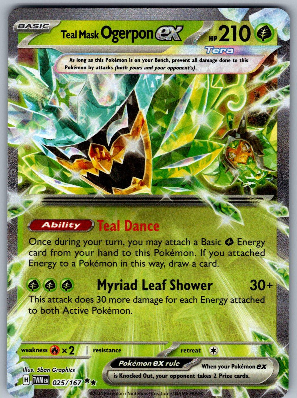 Teal Mask Ogerpon ex 025/167 Twilight Masquerade Pokemon Holo