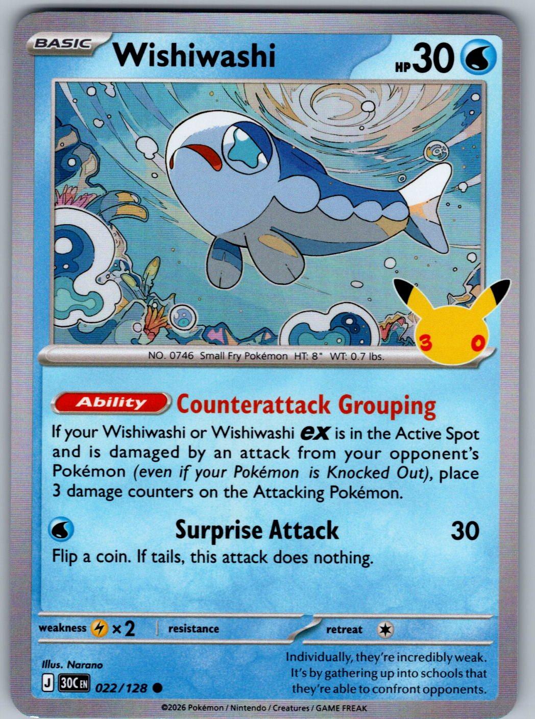 Wishiwashi 022/128 ME: 30th Celebration Pokemon Holo